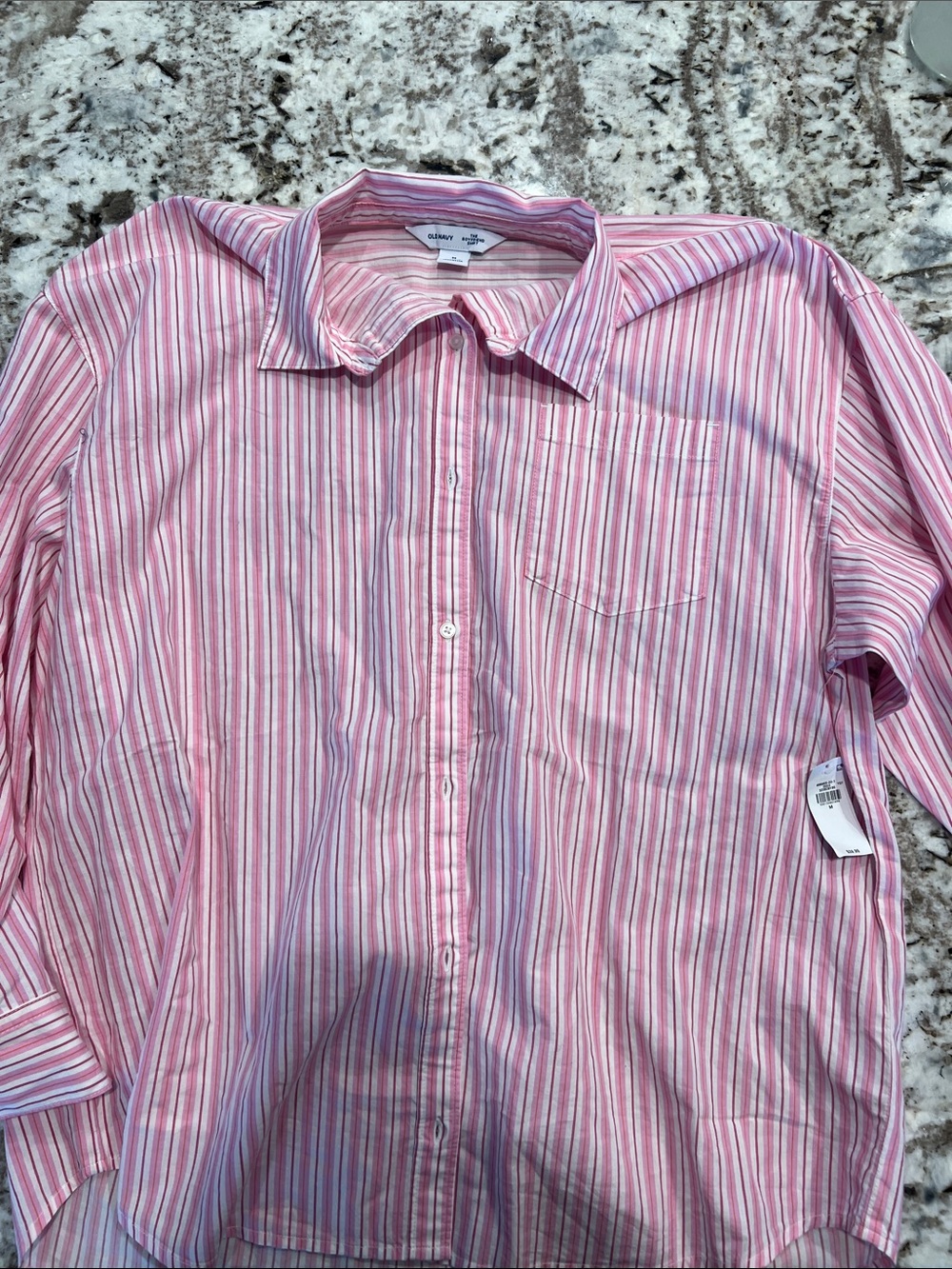Old Navy Pink and White Striped Womens Button-Down Shirt